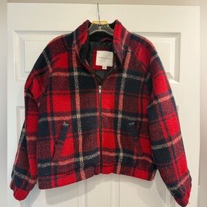 American Eagle Outfitters Lined Plaid Long Crop Jacket Coat Women’s Large